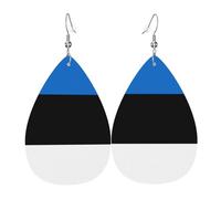 Boucles d'oreilles pendantes en cuir imprimé drapeau de l'Estonie, bijoux réversibles avec crochets plaqués argent