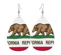 Boucles d'oreilles pendantes en cuir imprimé drapeau de l'État de Californie, bijoux réversibles avec crochets plaqués argent