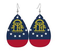 Boucles d'oreilles pendantes en cuir imprimé drapeau de l'État de Géorgie, bijoux réversibles avec crochets plaqués argent