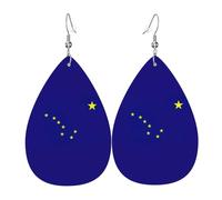 Boucles d'oreilles pendantes en cuir imprimé drapeau de l'État de l'Alaska, bijoux réversibles avec crochets plaqués argent