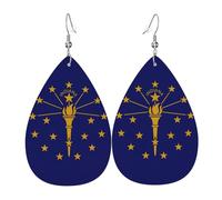 Boucles d'oreilles pendantes en cuir imprimé drapeau de l'État de l'Indiana, bijoux réversibles avec crochets plaqués argent