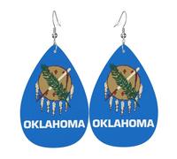 Boucles d'oreilles pendantes en cuir imprimé drapeau de l'État de l'Oklahoma, bijoux réversibles avec crochets plaqués argent
