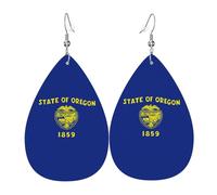 Boucles d'oreilles pendantes en cuir imprimé drapeau de l'État de l'Oregon, bijoux réversibles avec crochets plaqués argent