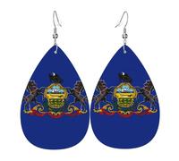 Boucles d'oreilles pendantes en cuir imprimé drapeau de l'État de Pennsylvanie, bijoux réversibles avec crochets plaqués argent