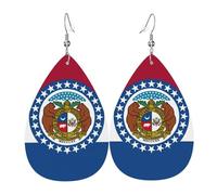 Boucles d'oreilles pendantes en cuir imprimé drapeau de l'État du Missouri - Bijoux réversibles avec crochets plaqués argent