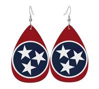 Boucles d'oreilles pendantes en cuir imprimé drapeau du Tennessee - Bijoux réversibles avec crochets plaqués argent