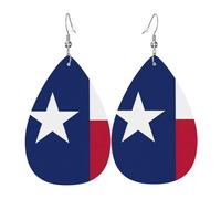 Boucles d'oreilles pendantes en cuir imprimé drapeau du Texas, bijoux réversibles avec crochets plaqués argent