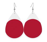 Boucles d'oreilles pendantes en cuir imprimé drapeau japonais réversibles avec crochets plaqués argent