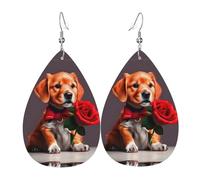 Boucles d'oreilles pendantes en cuir imprimé d'un chien élégant, style gentleman, pour femme. Polyvalentes et stylées au quotidien.