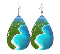 Boucles d'oreilles pendantes en cuir imprimé en forme de larme, motif « île dans l'océan », pour femme. Polyvalentes et élégantes, parfaites au quotidien.
