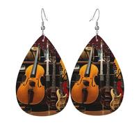 Boucles d'oreilles pendantes en cuir imprimé guitare électrique pour femme - Élégantes - Légères et tendance
