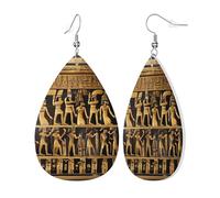 Boucles d'oreilles pendantes en cuir imprimé hiéroglyphes égyptiennes en forme de larme pour femme