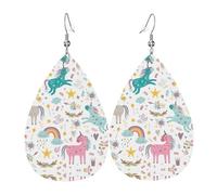 Boucles d'oreilles pendantes en cuir imprimé licornes roses réversibles avec crochets plaqués argent