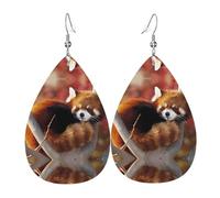Boucles d'oreilles pendantes en cuir imprimé panda rouge pour femme - Boucles d'oreilles pendantes en forme de larme, parfaites pour les fêtes et accessoires de costume, taille unique, cuir, sans