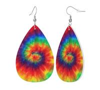 Boucles d'oreilles pendantes en cuir imprimé tie-dye hippie en forme de larme pour femme