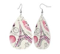 Boucles d'oreilles pendantes en cuir imprimé Tour de Paris et vélo pour femme