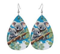 Boucles d'oreilles pendantes en cuir imprimées de deux adorables koalas, style goutte d'eau, polyvalentes et élégantes pour le quotidien