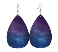 Boucles d'oreilles pendantes en cuir interstellaire motif univers avec étoiles galaxie pour femme, boucles d'oreilles percées en forme de larme, bijoux légers, cadeaux pour femmes et filles