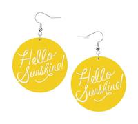 Boucles d'oreilles pendantes en cuir - Jolies boucles d'oreilles créoles imprimées Hello Sunshine pour femmes et filles, accessoire parfait pour les fêtes costumées, taille unique, Cuir
