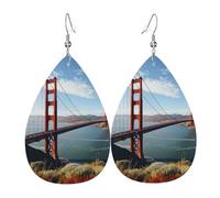 Boucles d'oreilles pendantes en cuir léger en forme de goutte d'eau pour femme San Francisco Golden Gate Bridge