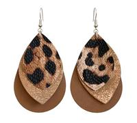 Boucles d'oreilles pendantes en cuir léopard superposées pour femme, boucles d'oreilles pendantes occidentales bohèmes, bijoux décontractés pour jeans, pulls, style rétro Y2K pour soirée ou streetwear
