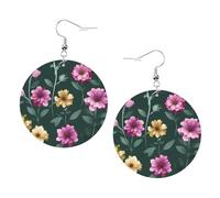 Boucles d'oreilles pendantes en cuir - Magnifiques boucles d'oreilles créoles imprimées de fleurs violettes pour femmes et filles, accessoire parfait pour les fêtes costumées, taille unique, Cuir