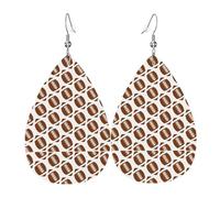Boucles d'oreilles pendantes en cuir - Motif rugby - Marron et blanc - Pour Noël, Halloween, femme - Cadeau de fête - Pour femme ou amie - Mariage