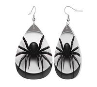 Boucles d'oreilles pendantes en cuir noir avec motif araignée pour femme