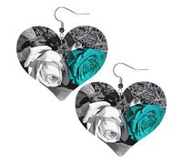 Boucles d'oreilles pendantes en cuir noir blanc bleu sarcelle gris rose imprimé cœur élégant et léger pour femmes filles, taille unique, cuir, sans pierre précieuse