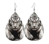 Boucles d'oreilles pendantes en cuir noir et blanc en forme de goutte pour femme - Boucles d'oreilles pendantes double face légères - Accessoires d'oreille tendance - Cadeau d'anniversaire