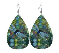Boucles d'oreilles pendantes en cuir peintes à la main en forme de larme en forme de libellule bleue, élégantes et légères pour femmes et filles, taille unique, cuir, sans pierre précieuse
