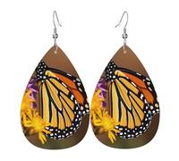 Boucles d'oreilles pendantes en cuir pour femme en forme de papillon monarque - Légères et uniques - Avec image personnalisée - Bijoux tendance - Cadeau de Saint-Valentin ou d'anniversaire