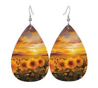 Boucles d'oreilles pendantes en cuir pour femme - Légères - Beau champ de tournesol - Cadeau idéal