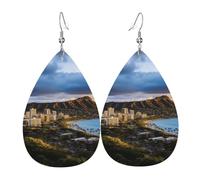 Boucles d'oreilles pendantes en cuir pour femme - Légères - Motif horizon hawaïen - Tête de diamant - Volcan - Cadeau idéal