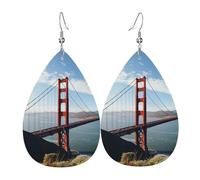 Boucles d'oreilles pendantes en cuir pour femme - Légères - Pont du Golden Gate de San Francisco - Cadeau idéal