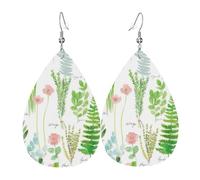 Boucles d'oreilles pendantes en cuir pour femme, motif jardin d'herbes printanières, boucles d'oreilles en forme de larme, bijoux légers, cadeaux pour femmes et filles