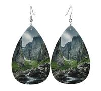 Boucles d'oreilles pendantes en cuir pour femme - Motif paysage de montagne - Pour fête d'anniversaire, Saint-Valentin