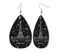 Boucles d'oreilles pendantes en cuir pour femme Motif Tour Eiffel de Paris