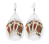 Boucles d'oreilles pendantes en cuir pour femmes, ensemble de poker Queens, visages, cœurs et piques, boucles d'oreilles en forme de larme
