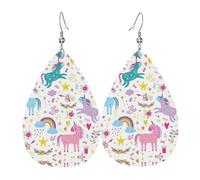 Boucles d'oreilles pendantes en cuir rose licornes pour femme, boucles d'oreilles percées en forme de larme, bijoux légers cadeaux pour femmes et filles