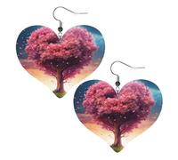 Boucles d'oreilles pendantes en cuir synthétique avec cœur rose coloré et arbre en forme de larme, boucles d'oreilles pendantes tendance et légères pour femmes, mariages, fêtes, cérémonies, banquets