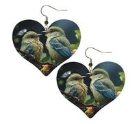 Boucles d'oreilles pendantes en cuir synthétique avec feuilles vertes et oiseaux en forme de cœur - Légères - Pour femmes - Mariages, fêtes, cérémonies, banquets, cadeaux