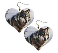 Boucles d'oreilles pendantes en cuir synthétique avec motif loup debout dans une zone couverte de neige - Boucles d'oreilles pendantes tendance et légères - Pour mariage, fête, cérémonie, banquet