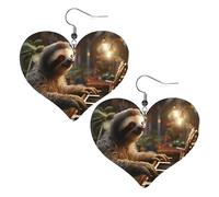 Boucles d'oreilles pendantes en cuir synthétique avec motif paresseux jouant du piano, boucles d'oreilles pendantes en cuir pour femmes, mariages, fêtes, cérémonies, banquets, cadeaux