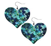 Boucles d'oreilles pendantes en cuir synthétique avec papillons verts et fleurs bleues - Légères - Pour femmes - Mariages, fêtes, cérémonies, banquets, cadeaux