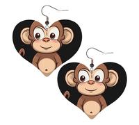 Boucles d'oreilles pendantes en cuir synthétique avec singe marron - Tendance - Légères - Pour femmes - Mariages, fêtes, cérémonies, banquets, cadeaux