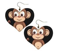 Boucles d'oreilles pendantes en cuir synthétique avec singe marron - Tendance - Légères - Pour femmes - Mariages, fêtes, cérémonies, banquets, cadeaux