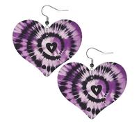 Boucles d'oreilles pendantes en cuir synthétique effet tie-dye violet en forme de cœur, boucles d'oreilles pendantes tendance et légères pour femmes, mariages, fêtes, cérémonies, banquets, cadeaux