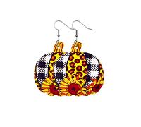Boucles d'oreilles pendantes en cuir synthétique léger en forme de citrouille, tournesol, feuille d'érable et léopard - Pour femme et fille