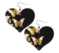 Boucles d'oreilles pendantes en cuir synthétique noir avec papillons blancs dorés et noirs - Boucles d'oreilles pendantes tendance et légères pour femmes - Mariages, fêtes, cérémonies, banquets